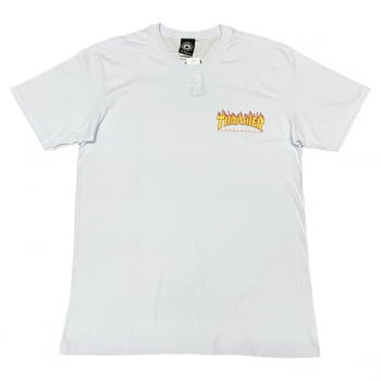 Camiseta Thrasher Flame Logo Button Branca